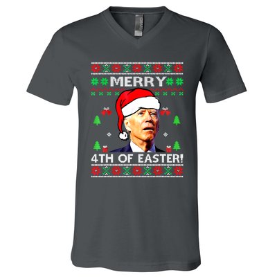 Merry 4th Of Easter Funny Joe Biden Christmas Ugly Sweater V-Neck T-Shirt