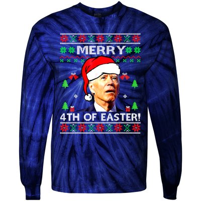 Merry 4th Of Easter Funny Joe Biden Christmas Ugly Sweater Tie-Dye Long Sleeve Shirt