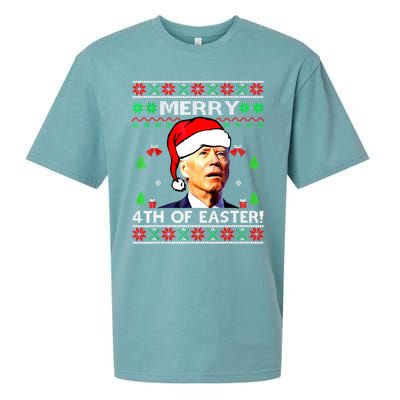 Merry 4th Of Easter Funny Joe Biden Christmas Ugly Sweater Sueded Cloud Jersey T-Shirt