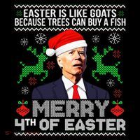 Merry 4th Of Easter Funny Christmas Ugly Sweater Stripe Pom Pom Beanie