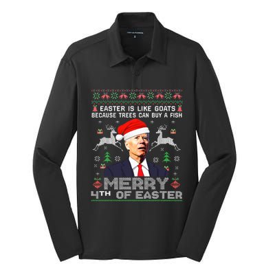 Merry 4th Of Easter Funny Biden Ugly Christmas Sweater  Silk Touch Performance Long Sleeve Polo