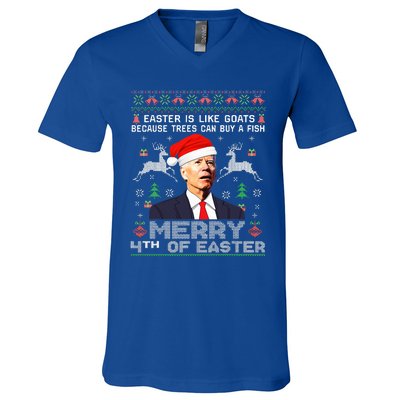 Merry 4th Of Easter Funny Biden Ugly Christmas Sweater  V-Neck T-Shirt