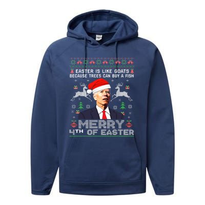 Merry 4th Of Easter Funny Biden Ugly Christmas Sweater  Performance Fleece Hoodie