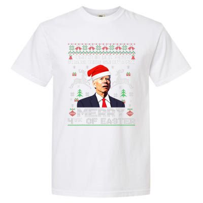 Merry 4th Of Easter Funny Biden Ugly Christmas Sweater  Garment-Dyed Heavyweight T-Shirt