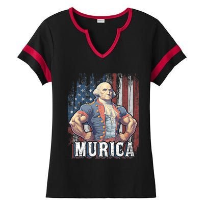 Murica 4th Of July Patriotic Funny George Washington July 4th Ladies Halftime Notch Neck Tee