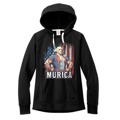 Murica 4th Of July Patriotic Funny George Washington July 4th Women's Fleece Hoodie