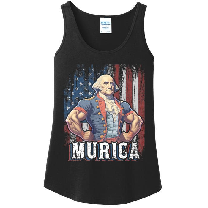 Murica 4th Of July Patriotic Funny George Washington July 4th Ladies Essential Tank