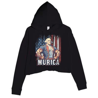 Murica 4th Of July Patriotic Funny George Washington July 4th Crop Fleece Hoodie