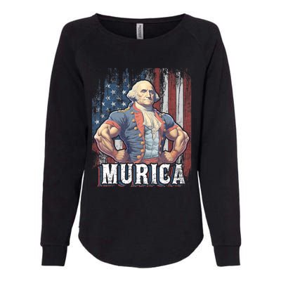 Murica 4th Of July Patriotic Funny George Washington July 4th Womens California Wash Sweatshirt