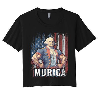 Murica 4th Of July Patriotic Funny George Washington July 4th Women's Crop Top Tee