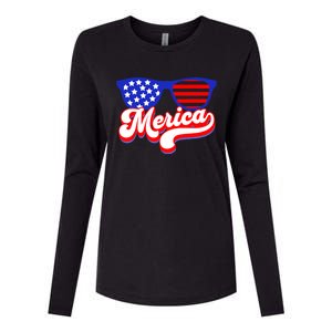 Merica 4th Of July Patriotic American Flag Apparel Womens Cotton Relaxed Long Sleeve T-Shirt