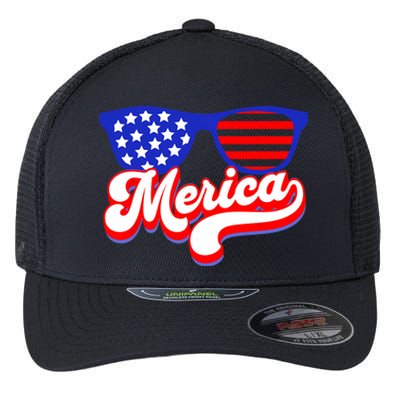 Merica 4th Of July Patriotic American Flag Apparel Flexfit Unipanel Trucker Cap