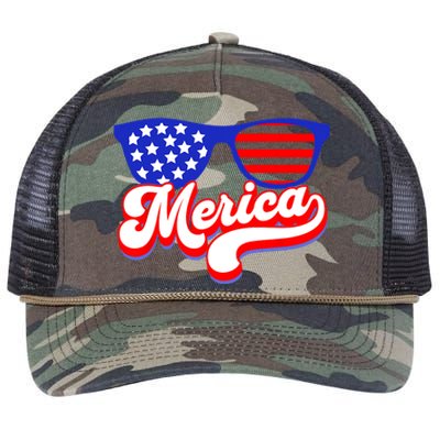 Merica 4th Of July Patriotic American Flag Apparel Retro Rope Trucker Hat Cap