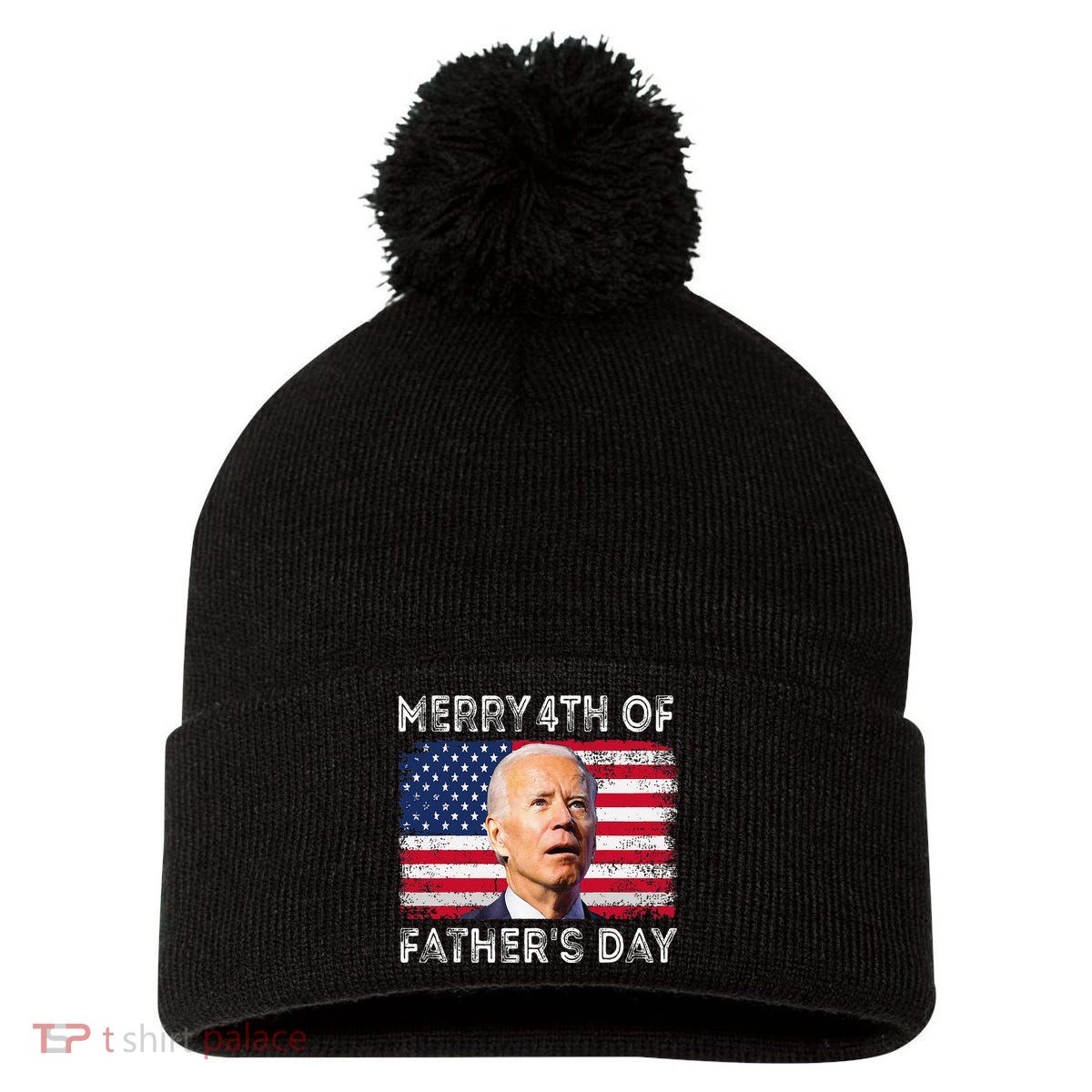 Merry 4th of July Father's Day 4th of July Pom Pom 12in Knit Beanie
