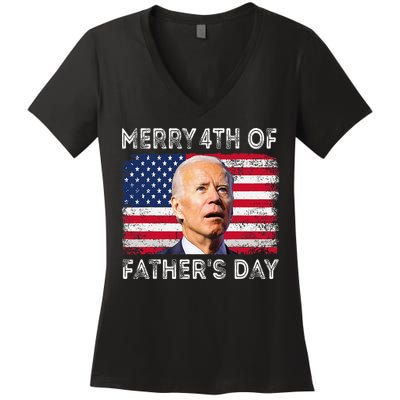 Merry 4th of July Father's Day 4th of July Women's V-Neck T-Shirt