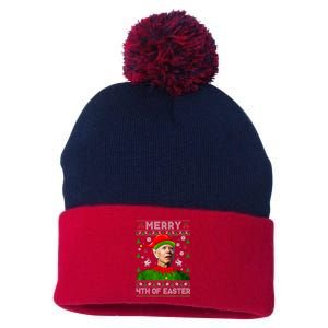 Merry 4th Of Easter Funny Joe Biden Ugly Christmas Pom Pom 12in Knit Beanie