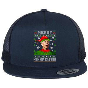 Merry 4th Of Easter Funny Joe Biden Ugly Christmas Flat Bill Trucker Hat