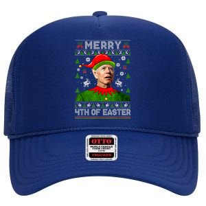 Merry 4th Of Easter Funny Joe Biden Ugly Christmas High Crown Mesh Back Trucker Hat