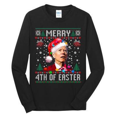 Merry 4th Of Easter Funny Joe Biden Christmas Ugly Sweater Tall Long Sleeve T-Shirt