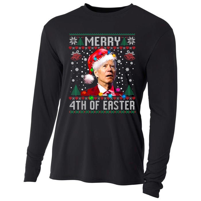 Merry 4th Of Easter Funny Joe Biden Christmas Ugly Sweater Cooling Performance Long Sleeve Crew