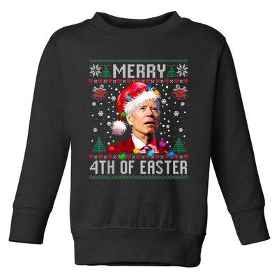 Merry 4th Of Easter Funny Joe Biden Christmas Ugly Sweater Toddler Sweatshirt