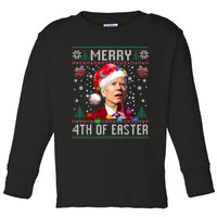 Merry 4th Of Easter Funny Joe Biden Christmas Ugly Sweater Toddler Long Sleeve Shirt