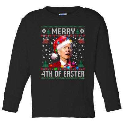 Merry 4th Of Easter Funny Joe Biden Christmas Ugly Sweater Toddler Long Sleeve Shirt