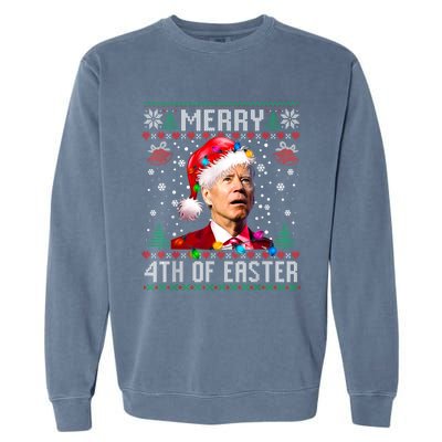 Merry 4th Of Easter Funny Joe Biden Christmas Ugly Sweater Garment-Dyed Sweatshirt