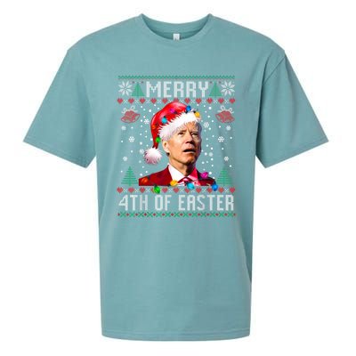 Merry 4th Of Easter Funny Joe Biden Christmas Ugly Sweater Sueded Cloud Jersey T-Shirt