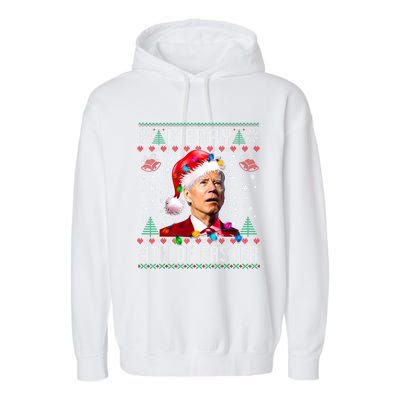 Merry 4th Of Easter Funny Joe Biden Christmas Ugly Sweater Garment-Dyed Fleece Hoodie