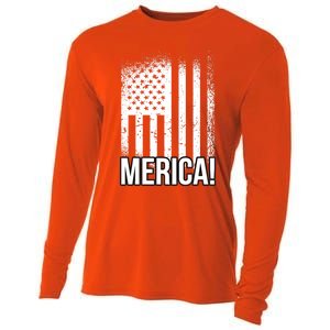 Merica 4th Of July American Flag Patrioticic Meaningful Gift Cooling Performance Long Sleeve Crew