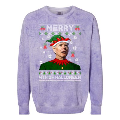 Merry 4th Of Halloween Funny Joe Biden Christmas Ugly Sweater Colorblast Crewneck Sweatshirt