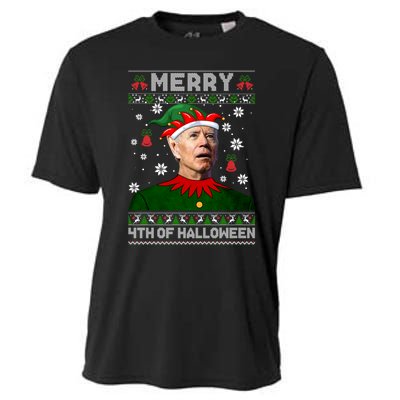 Merry 4th Of Halloween Funny Joe Biden Christmas Ugly Sweater Cooling Performance Crew T-Shirt