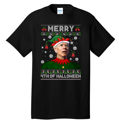 Merry 4th Of Halloween Funny Joe Biden Christmas Ugly Sweater Tall T-Shirt