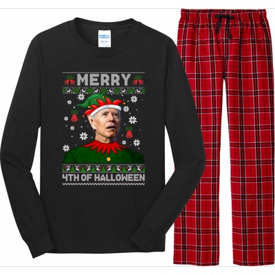 Merry 4th Of Halloween Funny Joe Biden Christmas Ugly Sweater Long Sleeve Pajama Set