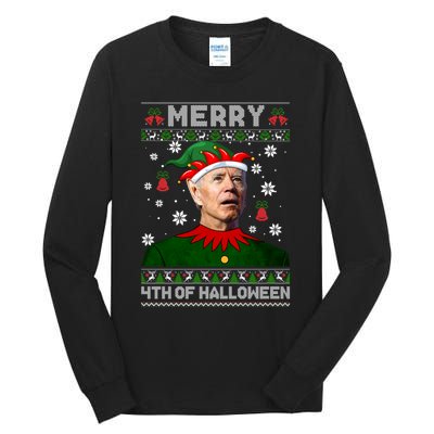 Merry 4th Of Halloween Funny Joe Biden Christmas Ugly Sweater Tall Long Sleeve T-Shirt