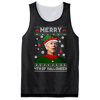 Merry 4th Of Halloween Funny Joe Biden Christmas Ugly Sweater Mesh Reversible Basketball Jersey Tank