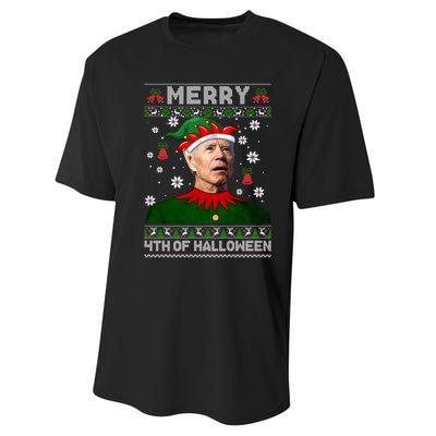 Merry 4th Of Halloween Funny Joe Biden Christmas Ugly Sweater Performance Sprint T-Shirt