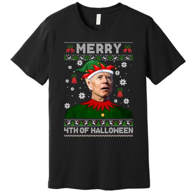 Merry 4th Of Halloween Funny Joe Biden Christmas Ugly Sweater Premium T-Shirt