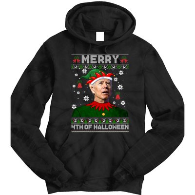 Merry 4th Of Halloween Funny Joe Biden Christmas Ugly Sweater Tie Dye Hoodie