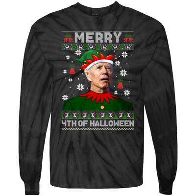 Merry 4th Of Halloween Funny Joe Biden Christmas Ugly Sweater Tie-Dye Long Sleeve Shirt