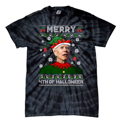 Merry 4th Of Halloween Funny Joe Biden Christmas Ugly Sweater Tie-Dye T-Shirt