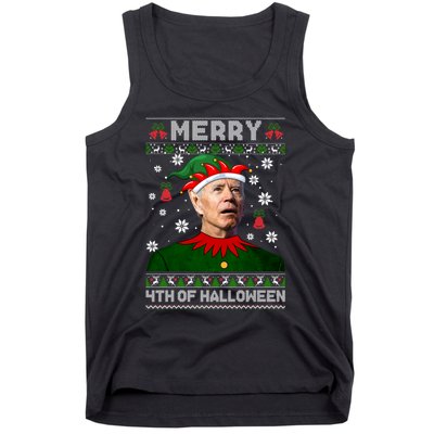 Merry 4th Of Halloween Funny Joe Biden Christmas Ugly Sweater Tank Top