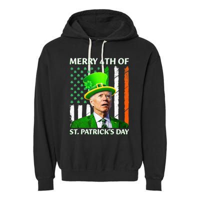 Merry 4th Of St Patrick's Day Funny Leprechaun Joe Biden  Garment-Dyed Fleece Hoodie