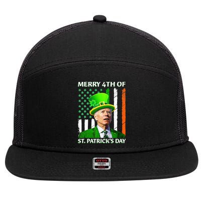 Merry 4th Of St Patrick's Day Funny Leprechaun Joe Biden  7 Panel Mesh Trucker Snapback Hat