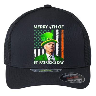 Merry 4th Of St Patrick's Day Funny Leprechaun Joe Biden  Flexfit Unipanel Trucker Cap