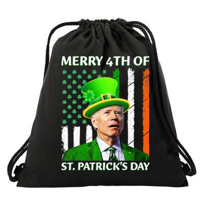 Merry 4th Of St Patrick's Day Funny Leprechaun Joe Biden  Drawstring Bag