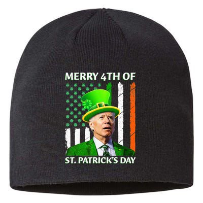 Merry 4th Of St Patrick's Day Funny Leprechaun Joe Biden  Sustainable Beanie