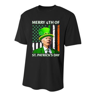 Merry 4th Of St Patrick's Day Funny Leprechaun Joe Biden  Youth Performance Sprint T-Shirt