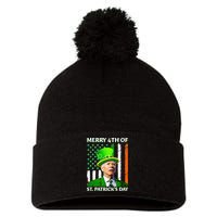 Merry 4th Of St Patrick's Day Funny Leprechaun Joe Biden  Pom Pom 12in Knit Beanie